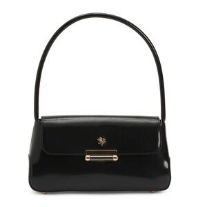 PRATESI Black Made In Italy Patent Leather Baguette Satchel